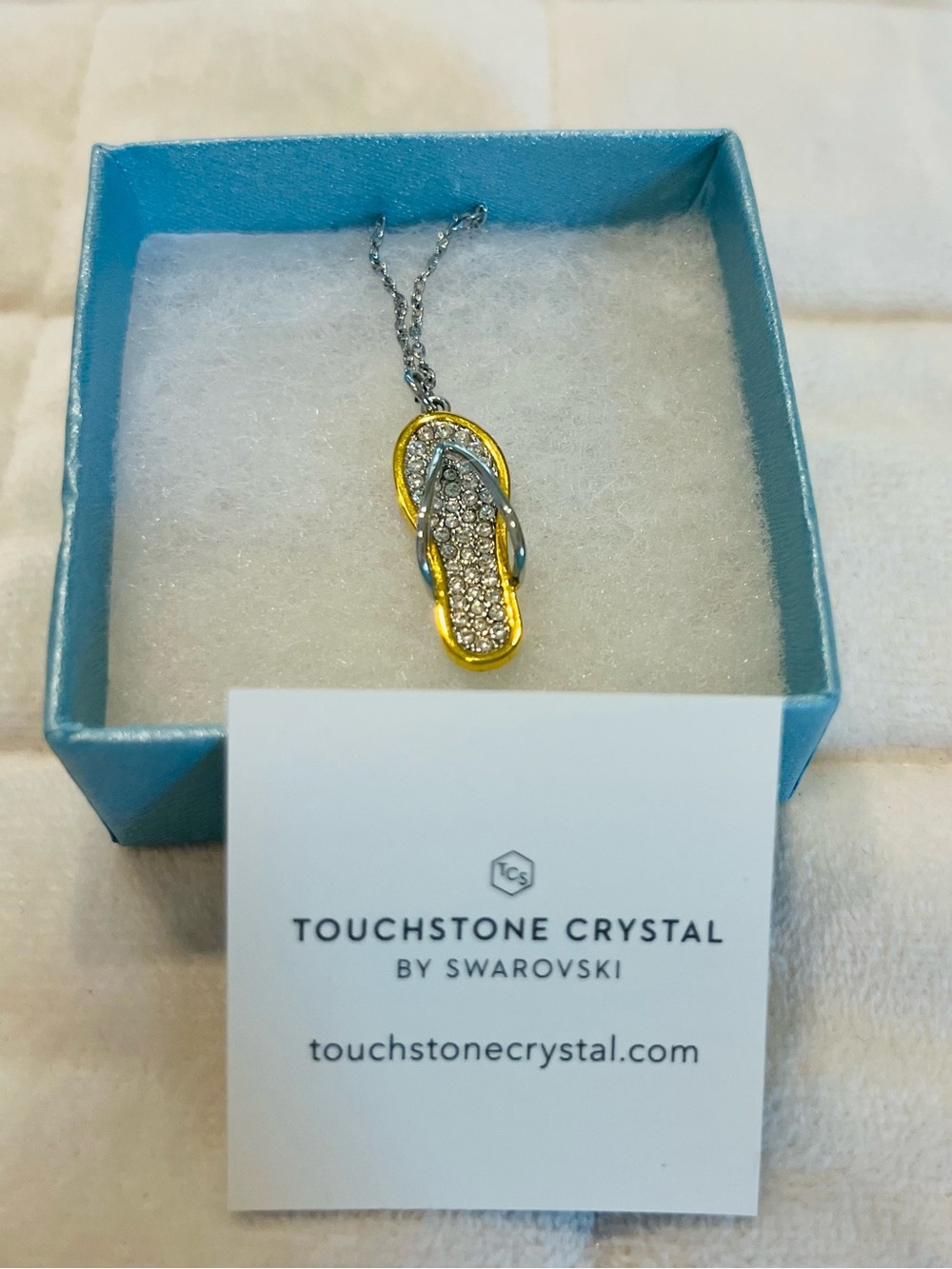 Touchstone Crystal Gold & Silver Flip Flop Pendant Necklace